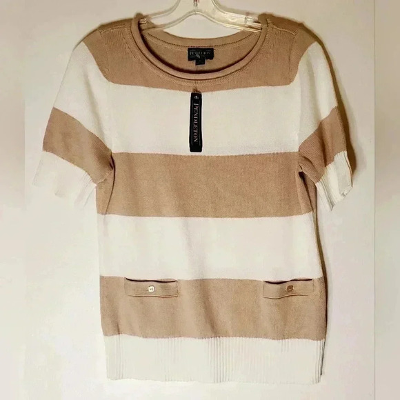 Pendleton Cotton Rayon Blend  Knit Short Sleeve Stripe Blouse Pocket Sz M Nwt - Picture 1 of 9